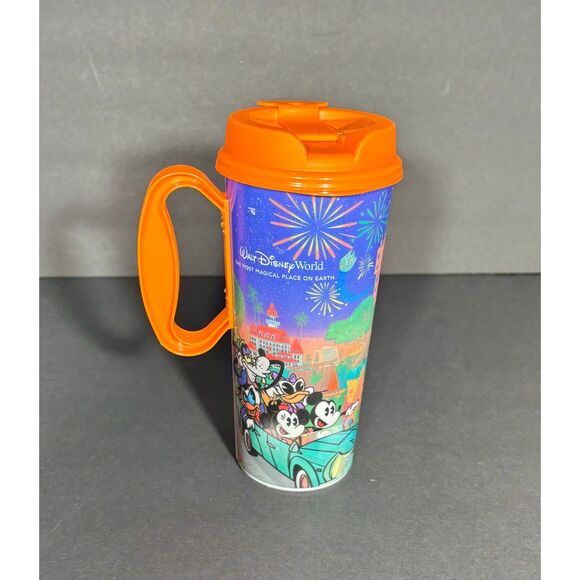 Walt Disney World Refillable Mug Orange Lid Handle Mickey Minnie Resort Souvenir - Picture 1 of 4